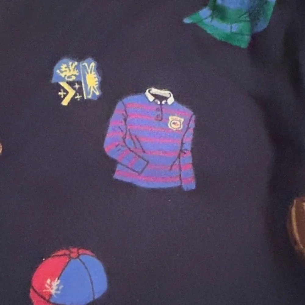 Polo Ralph Lauren Pajama Pants Medium Navy Rugby Shirt Print Loungewear Preppy